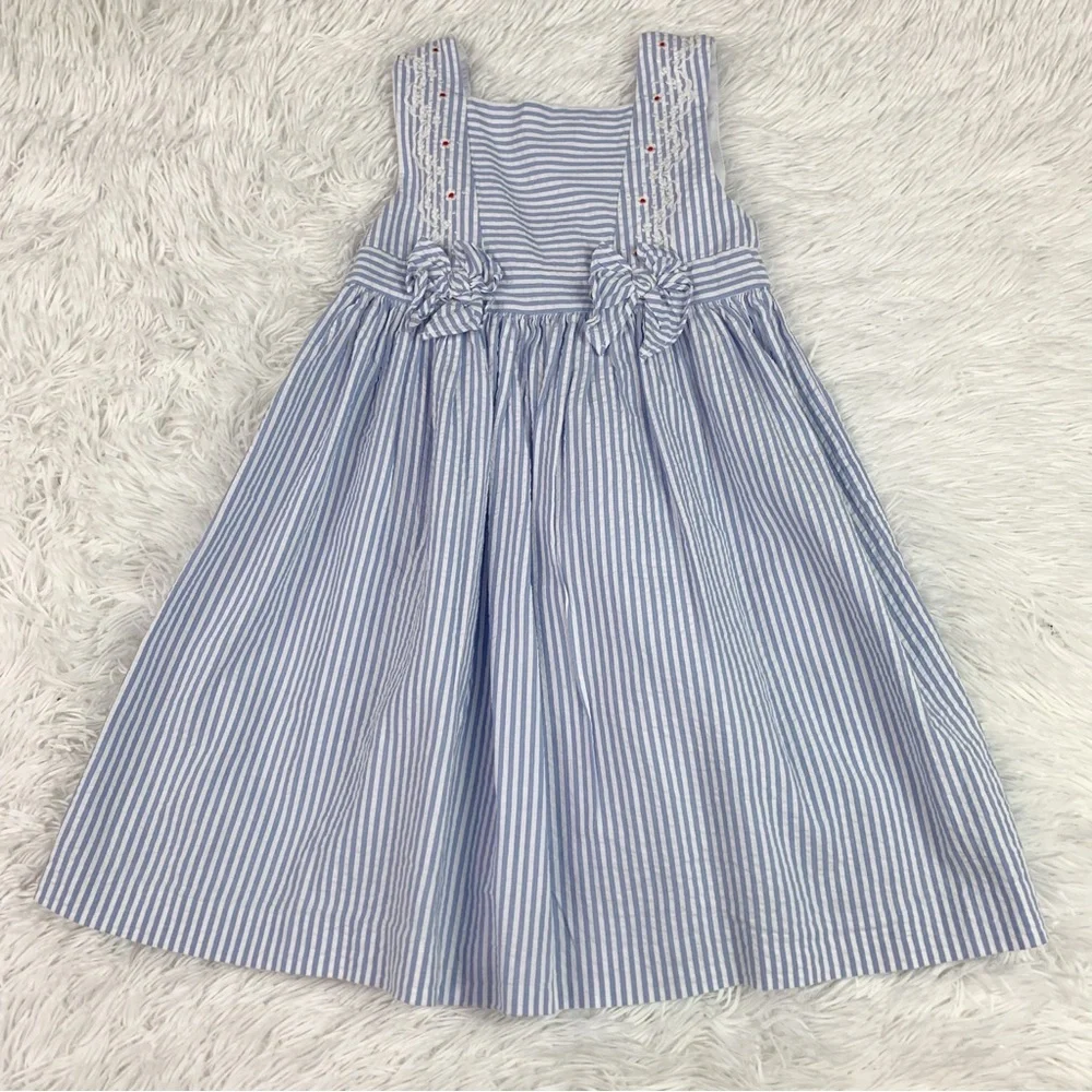 EdgeHill collection sleeveless square neck striped‎ seersucker embroidered dress